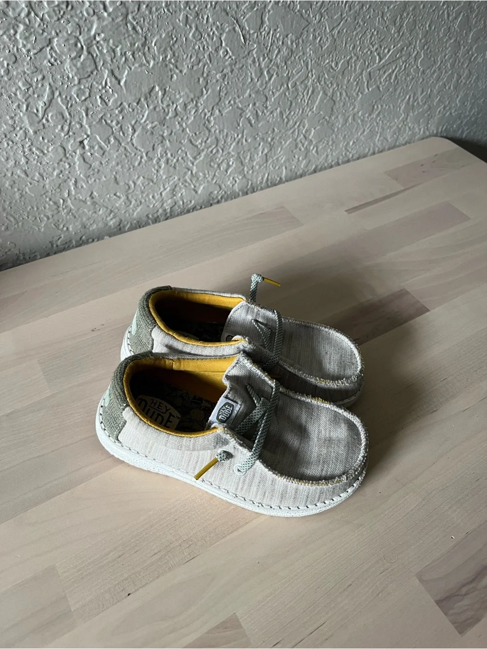 Hey Dude Kids Beige Moccasins with Yellow Lining